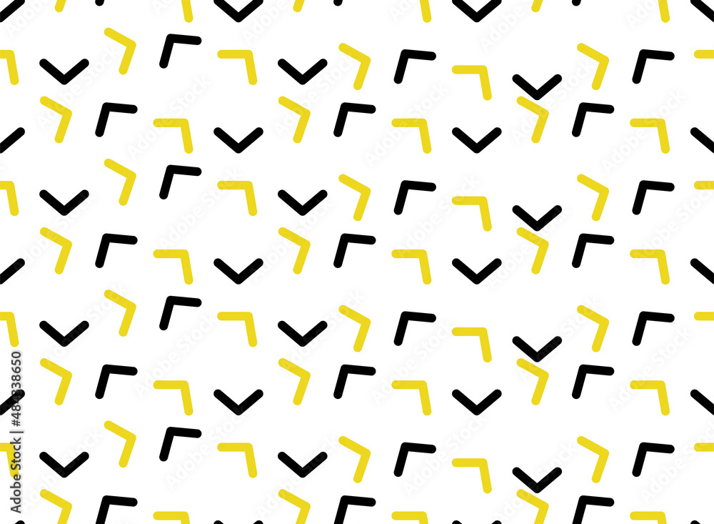 Abstract. Elements geometric seamless pattern yellow, black on white background. Vector. Abstract. Elements geometric seamless pattern yellow, black on white background. Vector.