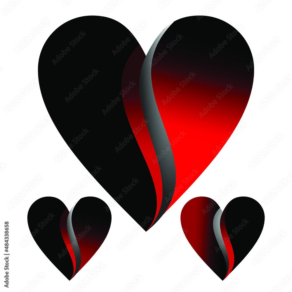 Black hearts with lines. 3 alternative black heart elements for your ...