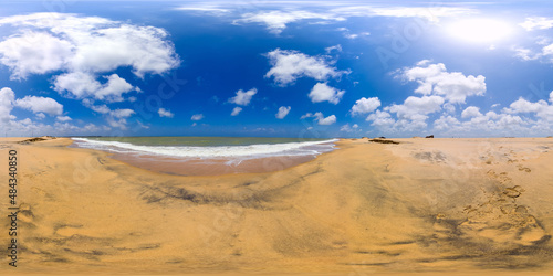 Tropical sandy beach near the blue sea. Sri Lanka. 360 panorama VR.