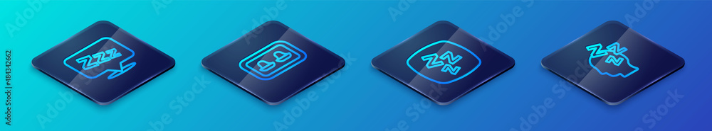 Set Isometric line Sleepy, Dreams and Earplugs with storage box icon. Vector Set Isometric line Sleepy, Dreams and Earplugs with storage box icon. Vector