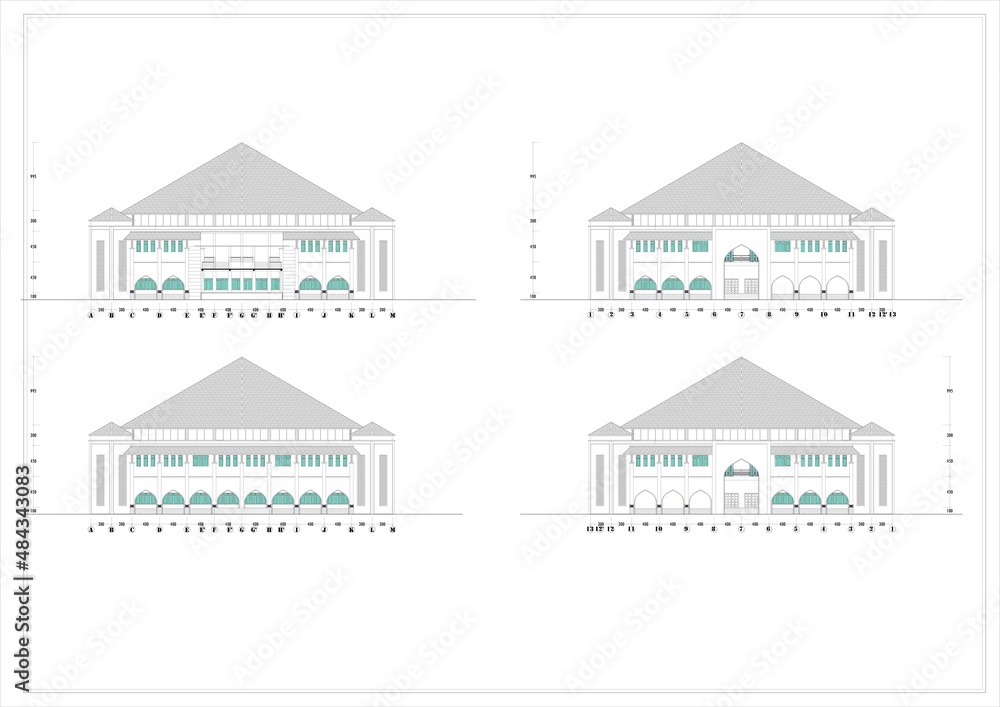 architectural design floor plan and front view Stock Illustration