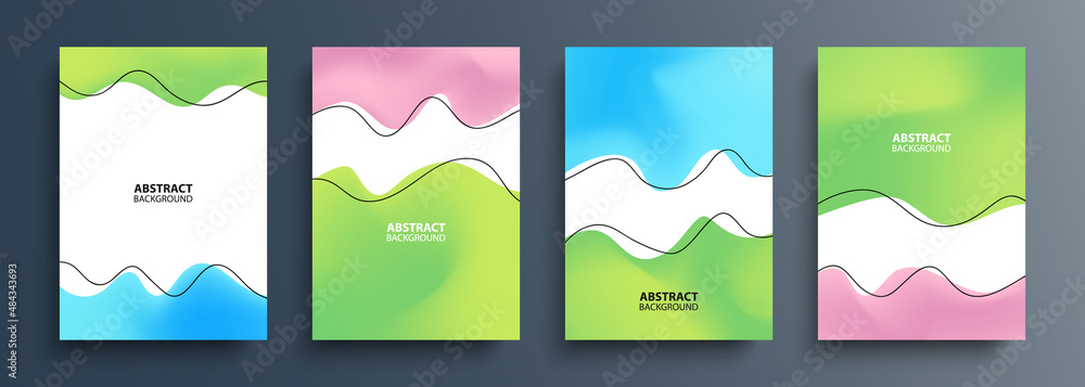 Springtime backgrounds with various dynamic wavy shapes and black outlines for your creative graphic design. Spring season collection. Vector illustration.