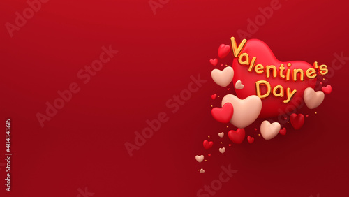 Golden Valentine's Day Balloon Font With 3D Hearts And Tiny Balls Decorated On Red Background. © Abdul Qaiyoom