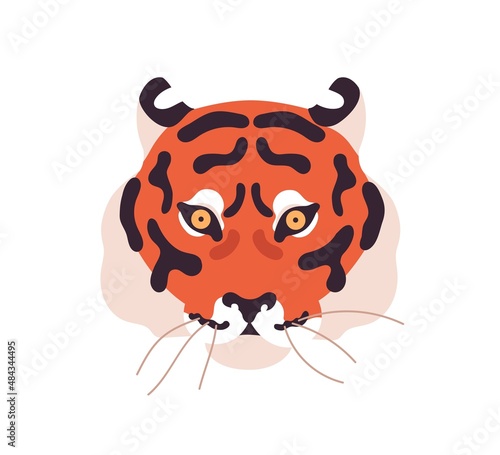 Tiger face portrait. Wild cats head icon. Predators muzzle. Tropical carnivor...