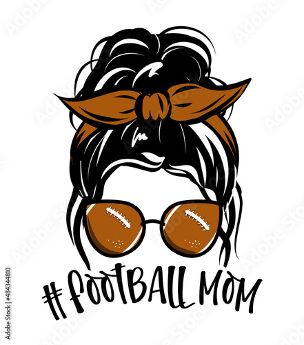 Football mom - Beautiful woman face with aviator sunglasses and brown bandana. Mom with messy bun, getting stuff done. 