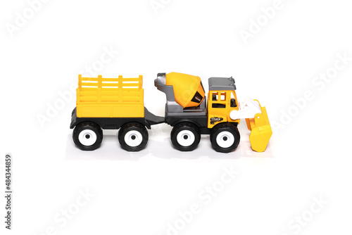 Toy tractor isolated on white background.