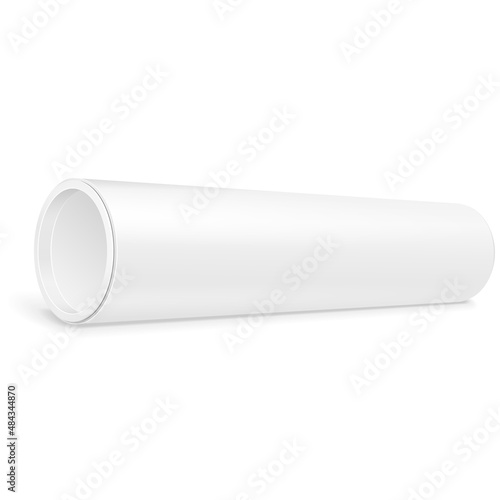 Cardboard Paper Tube Tubus Cilinder Box Container Packaging. Food, Gift Products. Illustration Isolated On White Background. Mock Up Template Ready For Your Design. Product Packing Vector EPS10