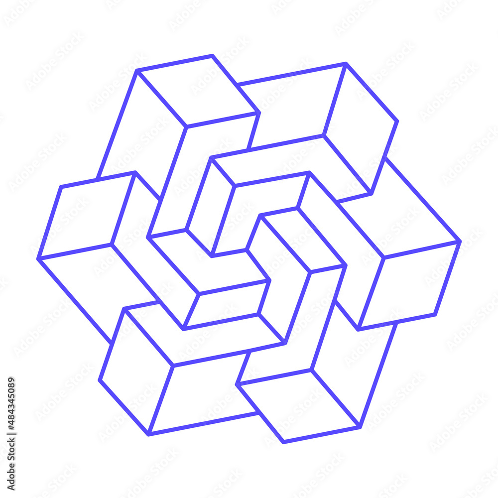 Impossible shapes. Logo. Sacred geometry figures. Optical illusion. Abstract eternal geometric objects. Impossible endless outline. Optical art. Impossible geometry shape on a white background. Impossible shapes. Logo. Sacred geometry figures. Optical illusion. Abstract eternal geometric objects. Impossible endless outline. Optical art. Impossible geometry shape on a white background.