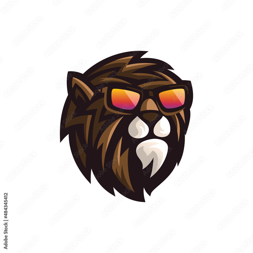 Lion Head Using Eyeglass Illustration Logo
