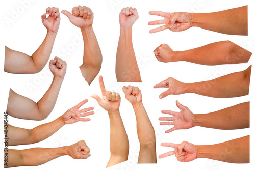 Obraz na płótnie set of men's hands showing signs in education isolated invisible object on white. w salonie