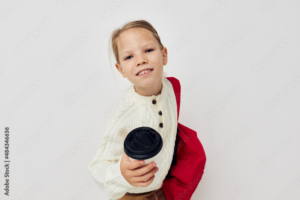 pretty young girl school red backpack posing Lifestyle unaltered pretty young girl school red backpack posing Lifestyle unaltered