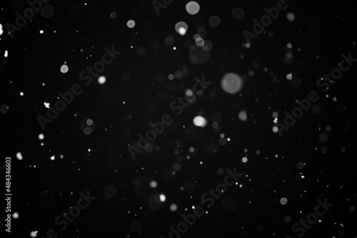 falling snowflakes on a black background. blurred particles