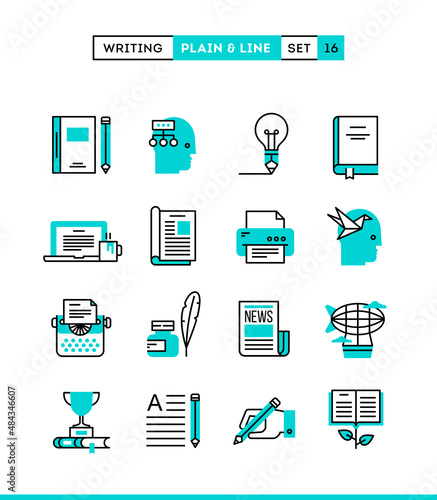 Writing, blogging, bestseller book,icons set