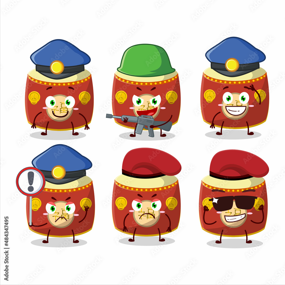 A dedicated Police officer of red chinese drum mascot design style A dedicated Police officer of red chinese drum mascot design style
