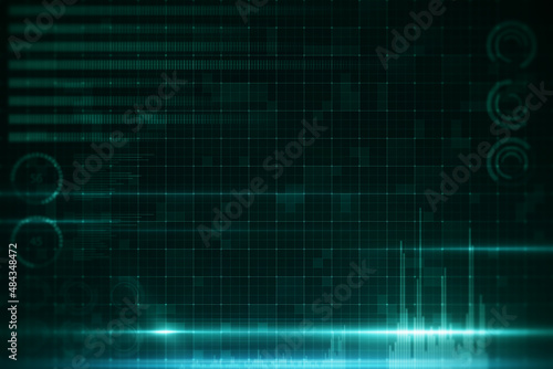 Abstract blue digital grid backdrop blurry business interface. Technology, communication, connection, web and science concept. 3D Rendering.