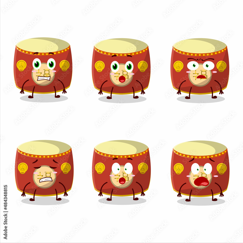 Character cartoon of red chinese drum with scared expression Character cartoon of red chinese drum with scared expression