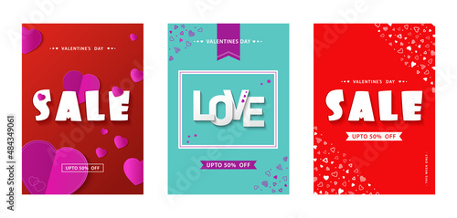 Set vertical poster or Banners Sale Valentines. Template posters Sale Valentine