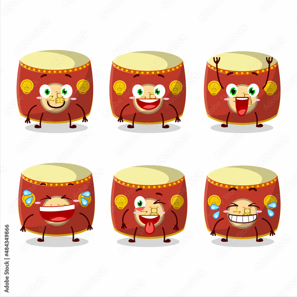 Cartoon character of red chinese drum with smile expression Cartoon character of red chinese drum with smile expression