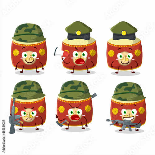 A charming soldier red chinese drum cartoon picture bring a gun machine