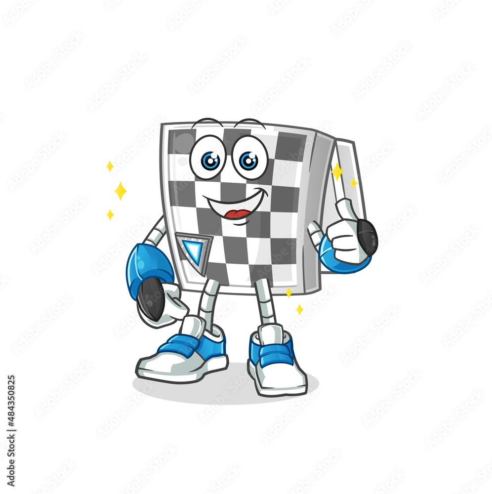 Naklejka premium chessboard robot character. cartoon mascot vector