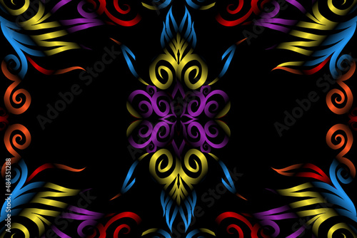 colourful caleidoscope classic gradient flower art pattern of traditional tenun batik ethnic dayak ornament for wallpaper ads background sticker or clothing