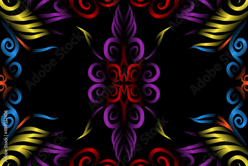 colourful caleidoscope classic gradient flower art pattern of traditional tenun batik ethnic dayak ornament for wallpaper ads background sticker or clothing