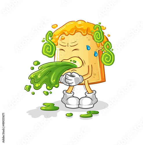 bread with honey throw up cartoon. cartoon mascot vector