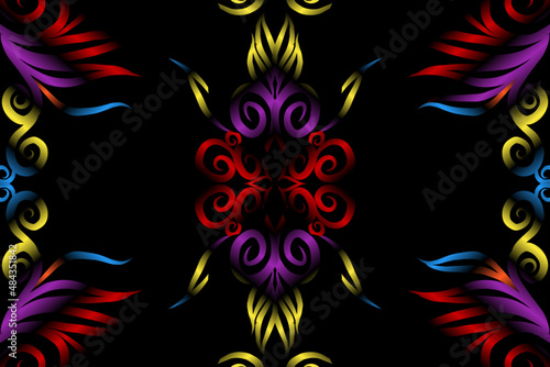 colourful caleidoscope classic gradient flower art pattern of traditional batik ethnic dayak ornament for wallpaper ads background sticker or clothing