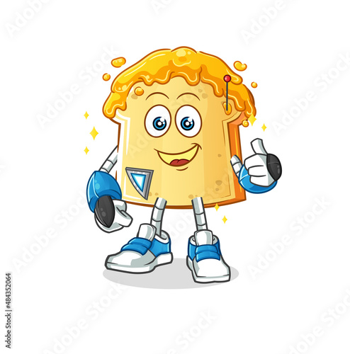 bread with honey robot character. cartoon mascot vector