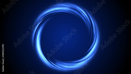 Abstract Blue Light Glowing Circles Animation. Animation of a loop of abstract shiny blue neon light of sloar eclipse with bright effect on black background photo