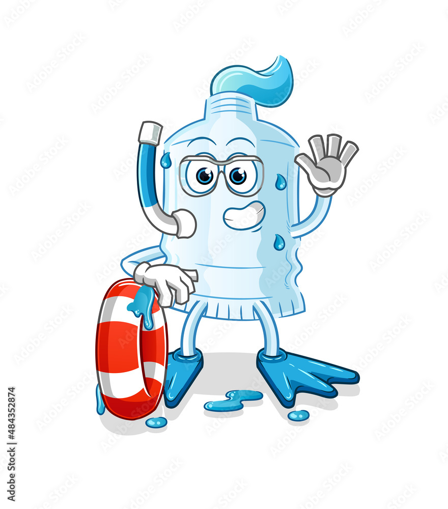 toothpaste swimmer with buoy mascot. cartoon vector