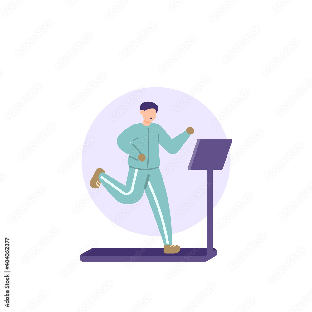 illustration of a boy jogging or running on a treadmill. sport. people activity. flat cartoon style. vector design. element