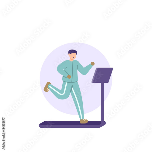 illustration of a boy jogging or running on a treadmill. sport. people activity. flat cartoon style. vector design. element