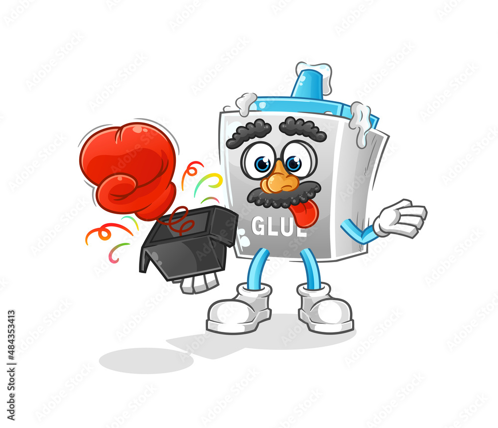 glue prank glove in the box. cartoon mascot glue prank glove in the box. cartoon mascot