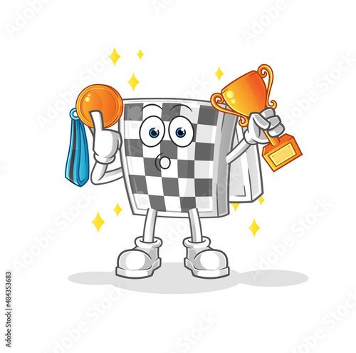 chessboard winner with trophie. cartoon character