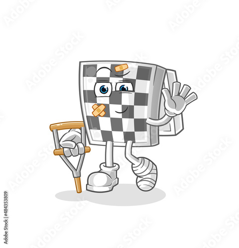 chessboard sick with limping stick. cartoon mascot vector