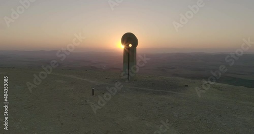 Aerial view of sunrise over Makhtesh Ramon, Mizpe Ramon, Negev, Israel.