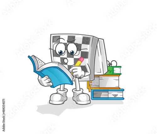 chessboard studying mascot. cartoon vector