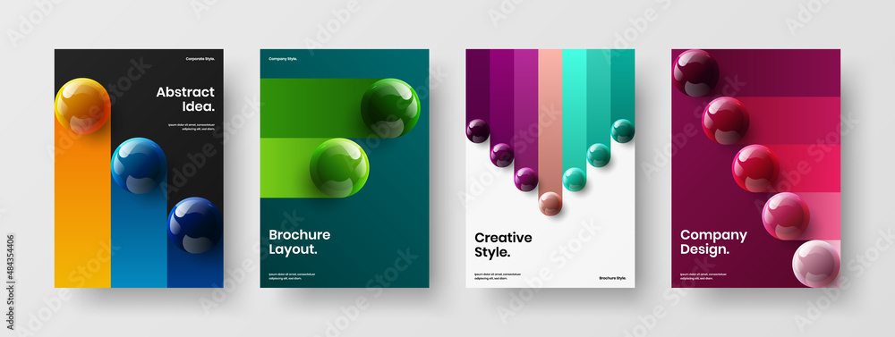 Colorful cover A4 vector design concept bundle. Creative realistic spheres company identity illustration composition.