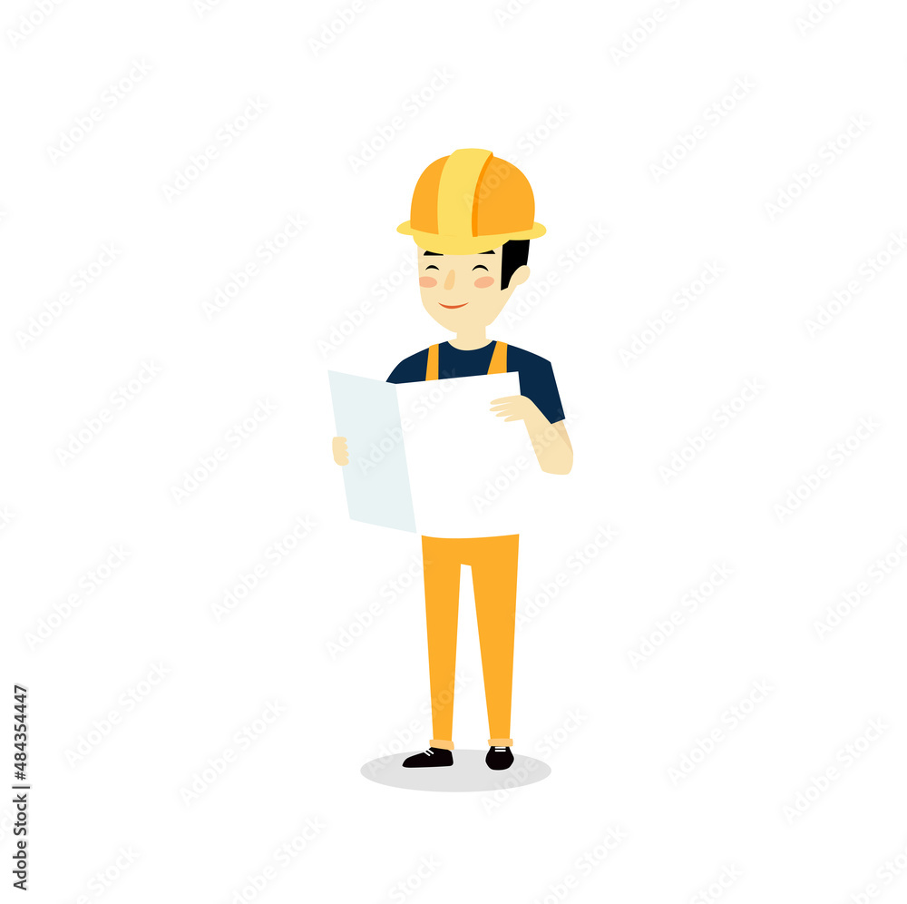 Print. Vector builder with a drawing in hands
Print. Vector builder with a drawing in hands