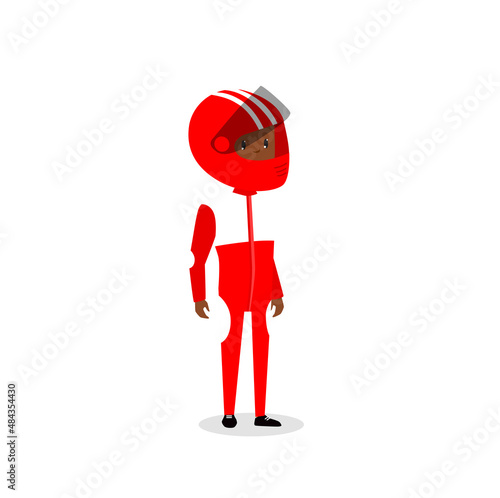 Print. Vector cartoon racer. racing driver in suit
