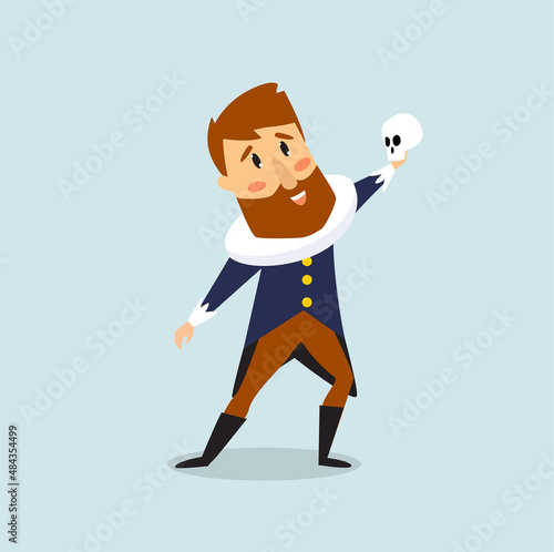 Print. Vector cartoon theater actor. to be or not to be. Male actor performing on stage
