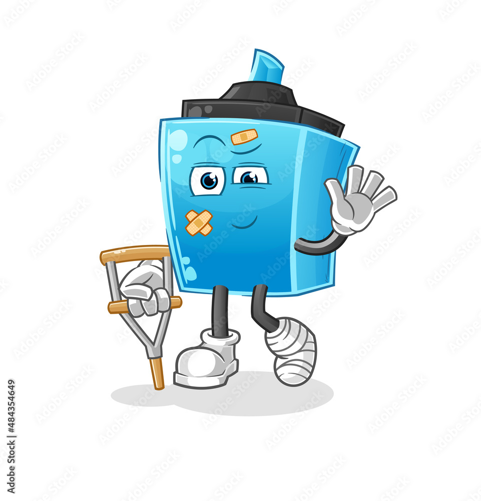 Obraz premium marker pen sick with limping stick. cartoon mascot vector