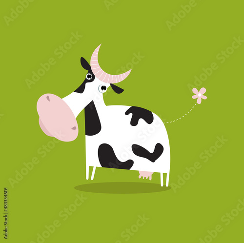 Print. Vector illustration of a funny cartoon black and white cow.
