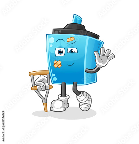 marker pen sick with limping stick. cartoon mascot vector