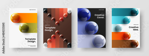 Isolated corporate brochure design vector concept set. Trendy 3D balls journal cover layout bundle. © kitka