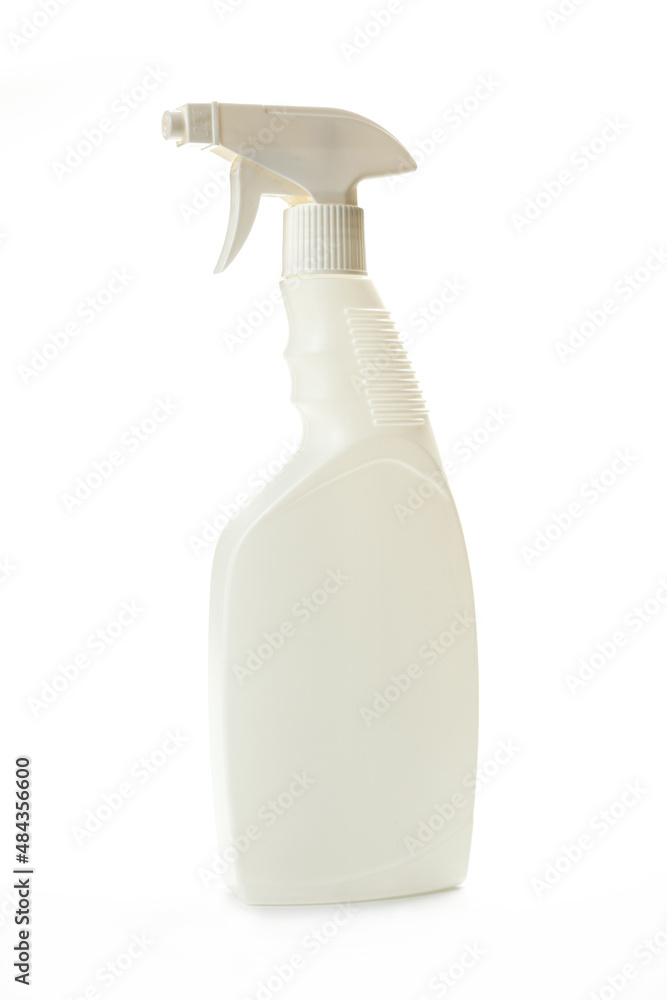 White plastic bottle of cleaning agent for home cleaning, isolated on white background sanitizer cleanliness, White plastic bottle of cleaning agent for home cleaning, isolated on white background sanitizer cleanliness,