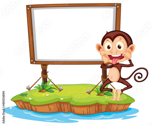 Funny monkey with blank board on white background