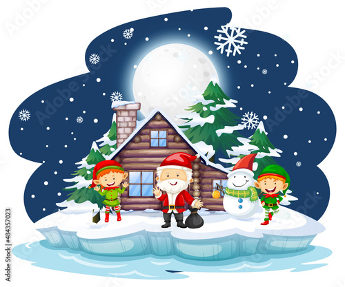 Snowy night with Santa Claus abd friends