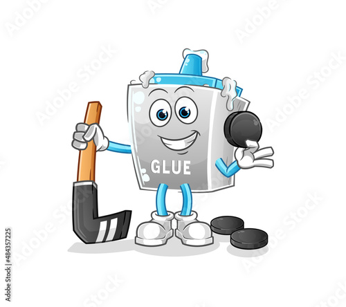 glue playing hockey vector. cartoon character